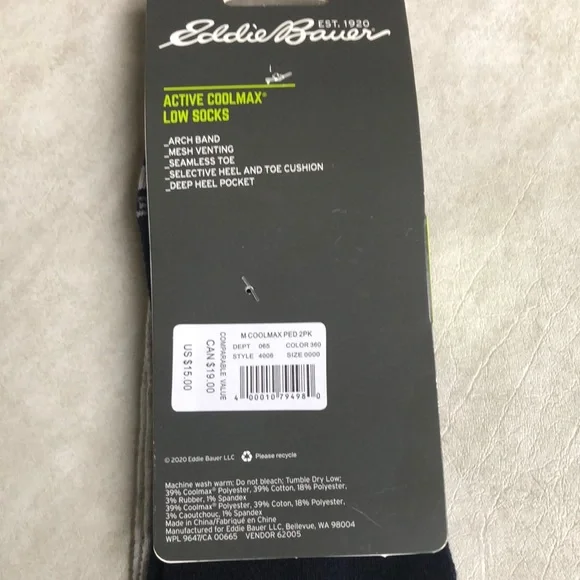 Eddie Bauer Men’s Active CoolMax Low Socks 2 Pairs Grey Socks Size 6-12.5 - Picture 4 of 7